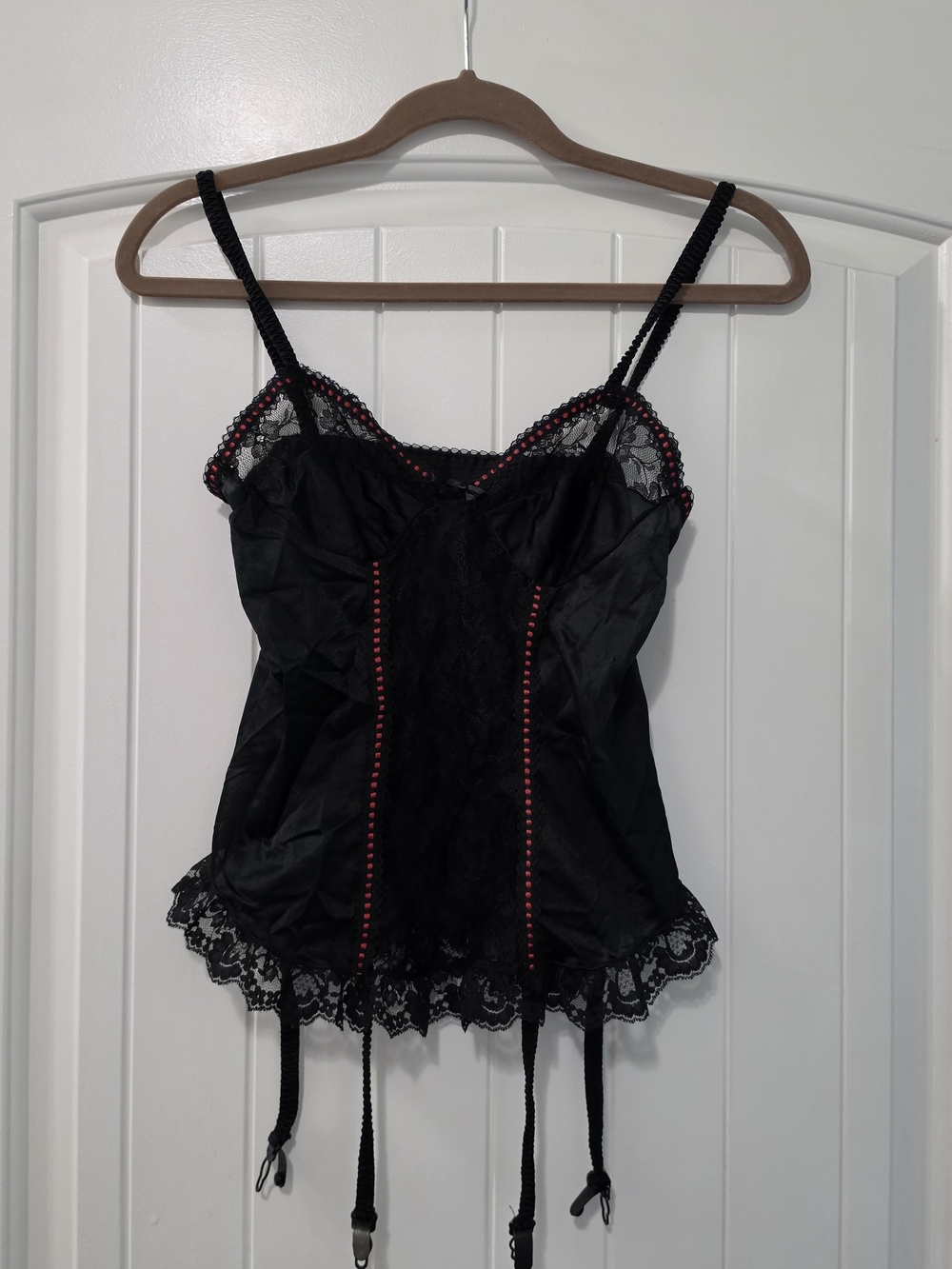 Vintage 90s Black & Red Lace Bustier with Garter Straps